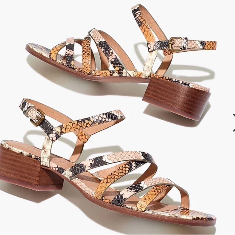 NEW Madewell Lori Stappy Multi Color Snakeskin Leather Low Heel Sandal NWT